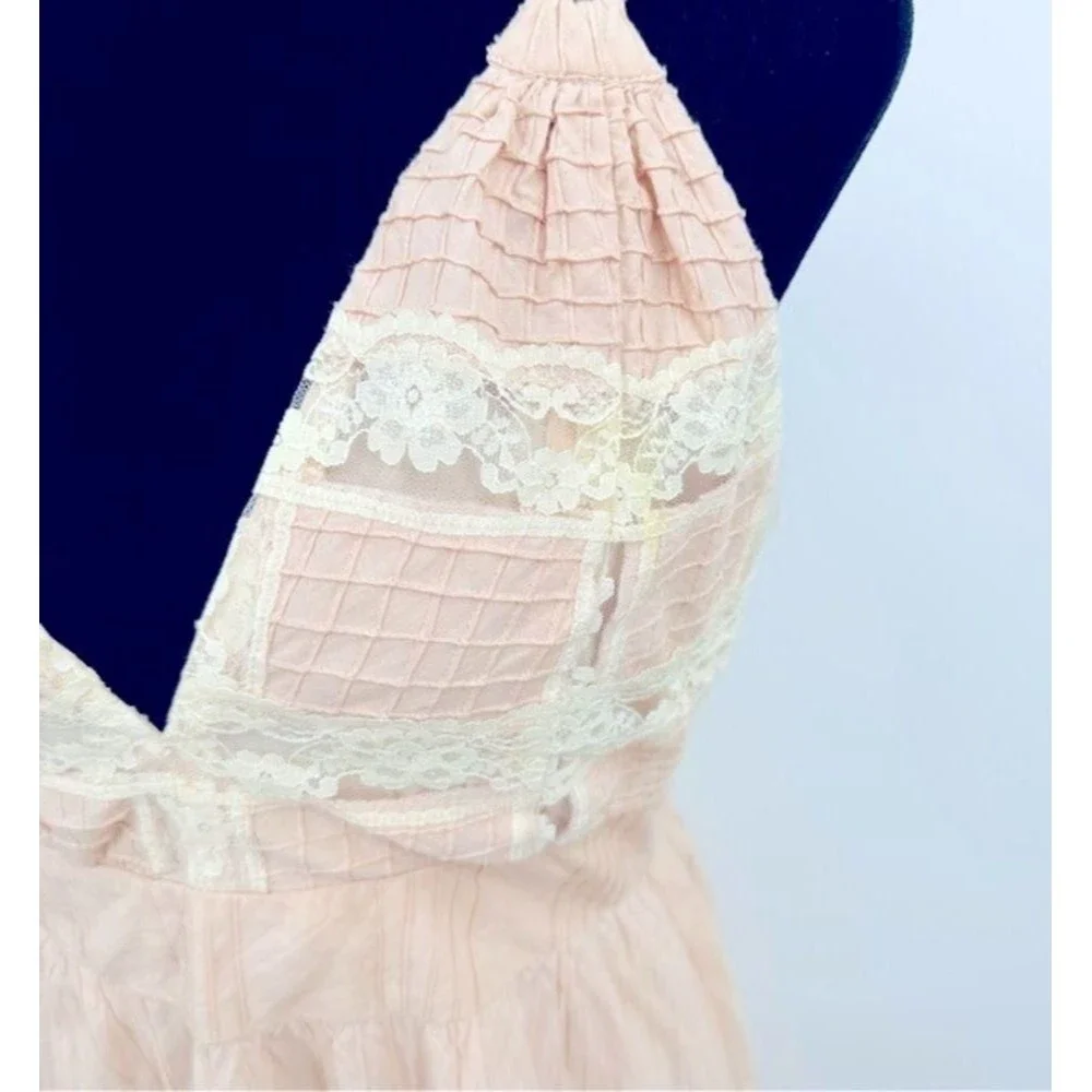Free People Maxi Dress Rose Pink Slip Lace Boho Festival Prairie Y2K Babydoll
